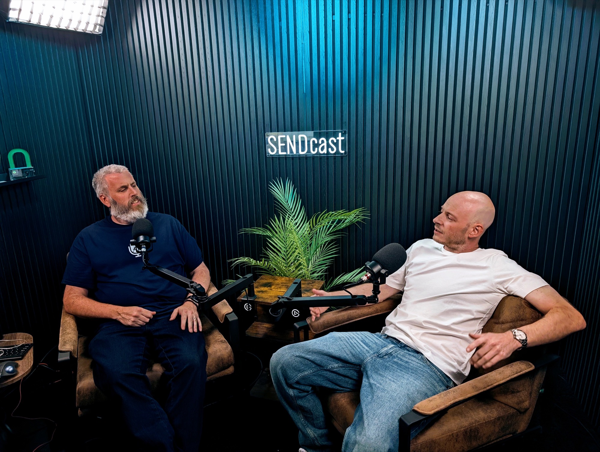 Telboy and Dale Pickles in conversation in the SENDcast studio